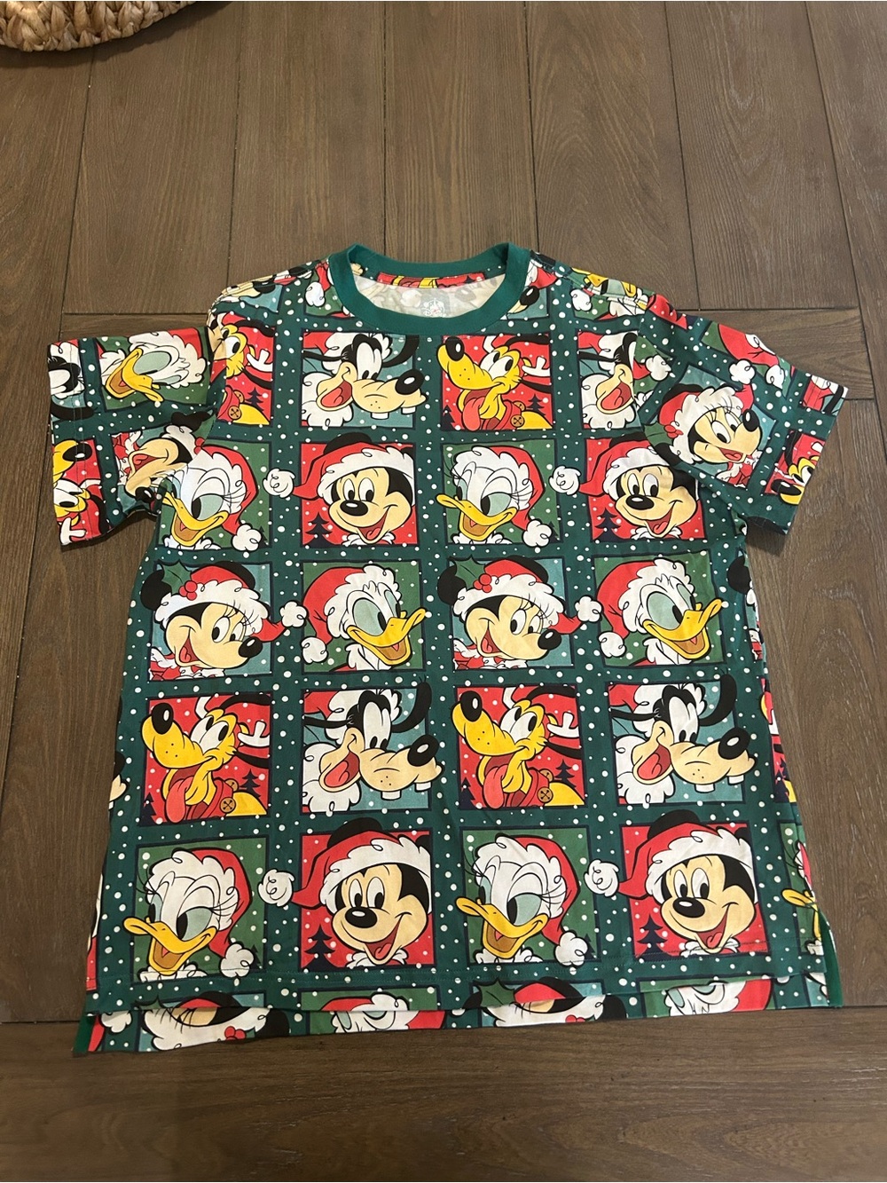 Disney Holiday Character Short Sleeve Pajama Top in Green and Red